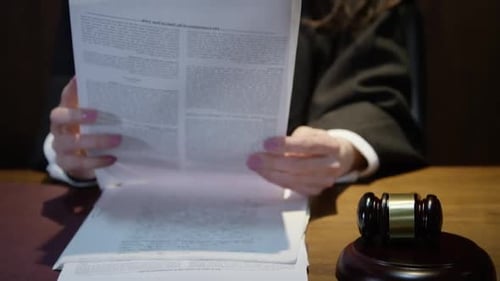 Court room scene - modern lawyers in an american trial court in front of a judge