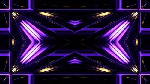 Purple And Yellow Futuristic Cyberpunk Neon Kaleidoscope Animation Background Vj Loop In 4K