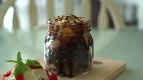 Chocolate Sundae with Strawberries and Whipped Cream