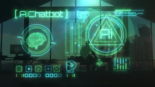 Futuristic Holographic AI Chatbot Interface Display