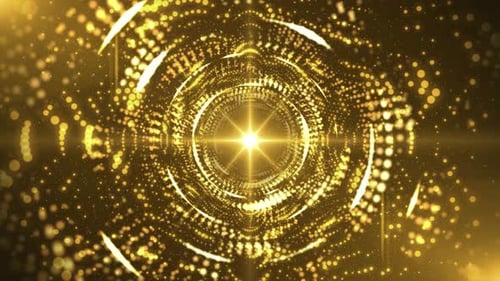 Golden Glowing Particles Tunnel with Shining Light Animation Background