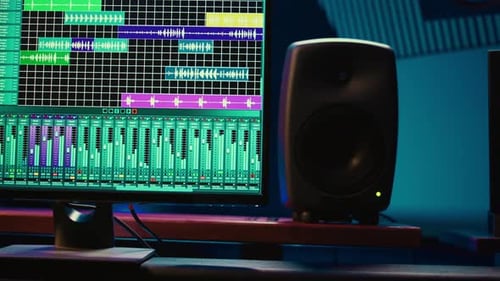 Professional Studio Control Room with Pre Amp Knobs and Faders