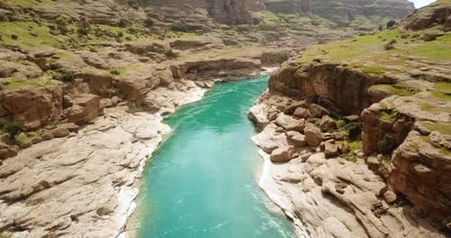 Turquoise color river vivid scenic landscape of valley canyon in summer season the adventure time of