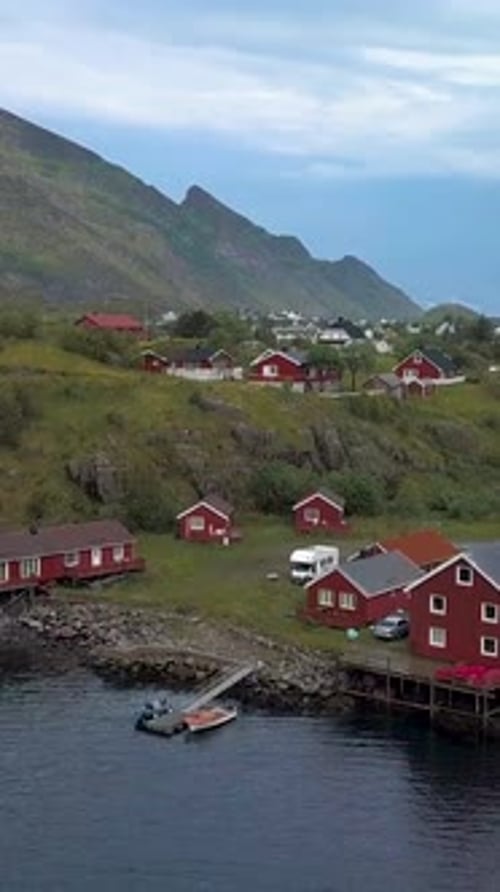 Panorama of the Sea Coast and Hamnoy Village in Norway