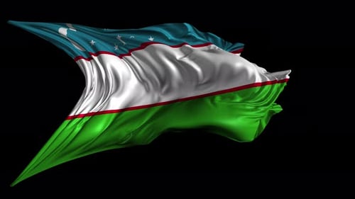 Waving Flag of Uzbekistan on Black Background