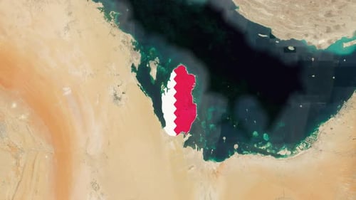 World Map Zoom to Qatar with National Flag Reveal