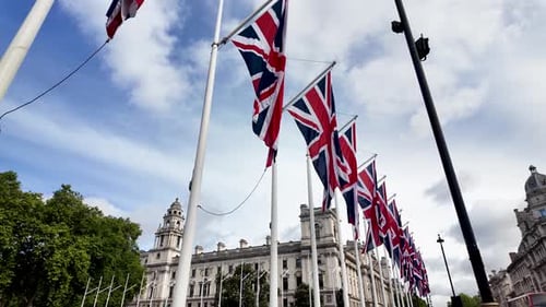 British Flags Fluttering in London Street