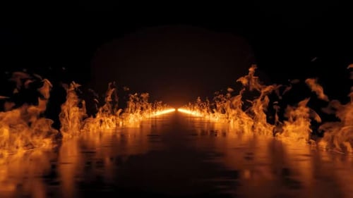 Fiery path ahead glowing with intense light and reflection