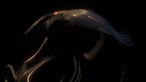 3D abstrakter Neonhintergrund, goldene Linien, die sich bewegen