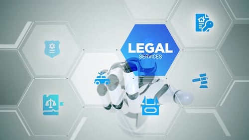 Digital Legal Services Presentation with Robot Hand and Hexagon Icons