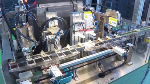 Massive factory equipped with Industrial Robot Automated Robotic Arms Working Assembling Automated M
