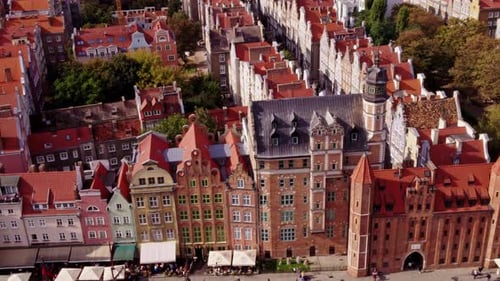 Waterfront in old town of Gdansk City . Aerial view.