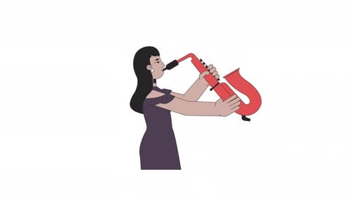 Animated Woman Playing Saxophone in Flat Design Style