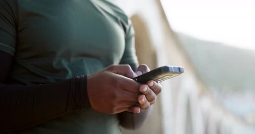 Hands, person with smartphone and typing, chat and social media with communication