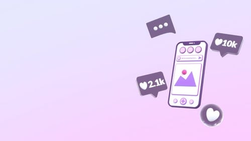 Animated 3D Smartphone Social Media App with Likes and Comments