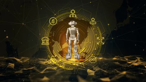 Futuristic AI Robot with Global Technology Network Background