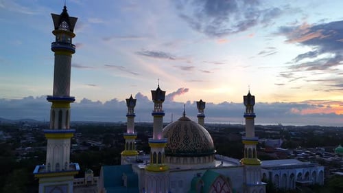 Aerial View of Mosque at Sunrise