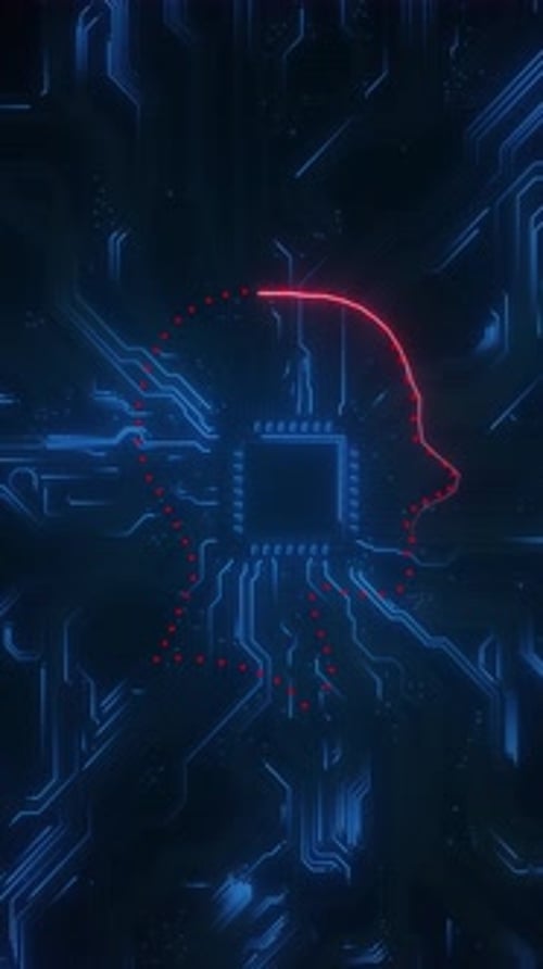 Artificial Intelligence Digital 3d Brain thinking process. Future technology animation, AI deep lear