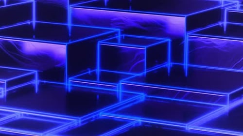Glowing blue cubes in a maze