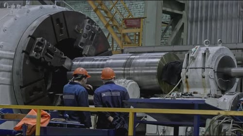 Industrial Lathe at Enterprise with Workers Stock Clip Production at Machinebuilding Plant with