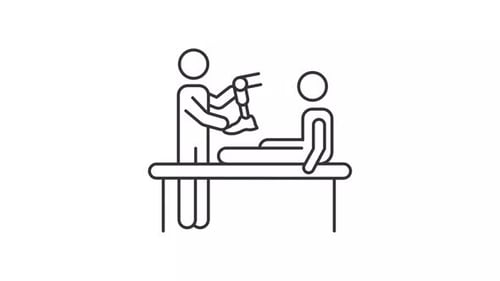 Animierter Prothetiker mit Patientenliniensymbol