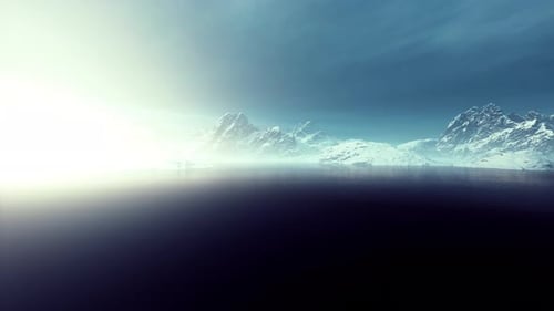 Blue Ice Covered Mountains in South Polar Ocean