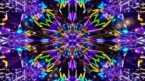 Vibrant Neon Kaleidoscope Mandala Abstract Motion Graphic Ba