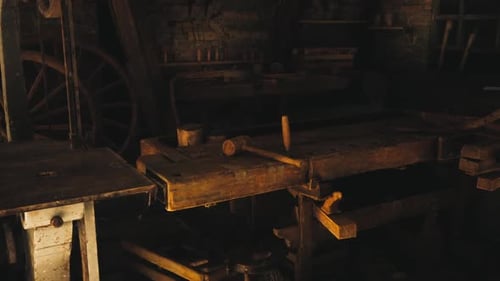 Vintage Workshop with Wooden Tools and Rustic Ambiance for Craftsmanship