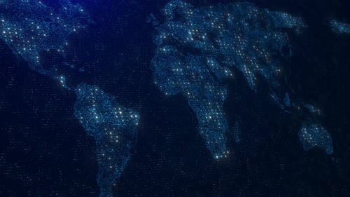 Animated Glowing Pixel World Map Global Technology Background