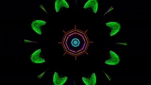 Visual images of musical rhythms VJ loop tunnel green 3D render. Visualization for disco, night