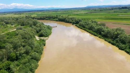 Aerial view of a river flowing on a plain