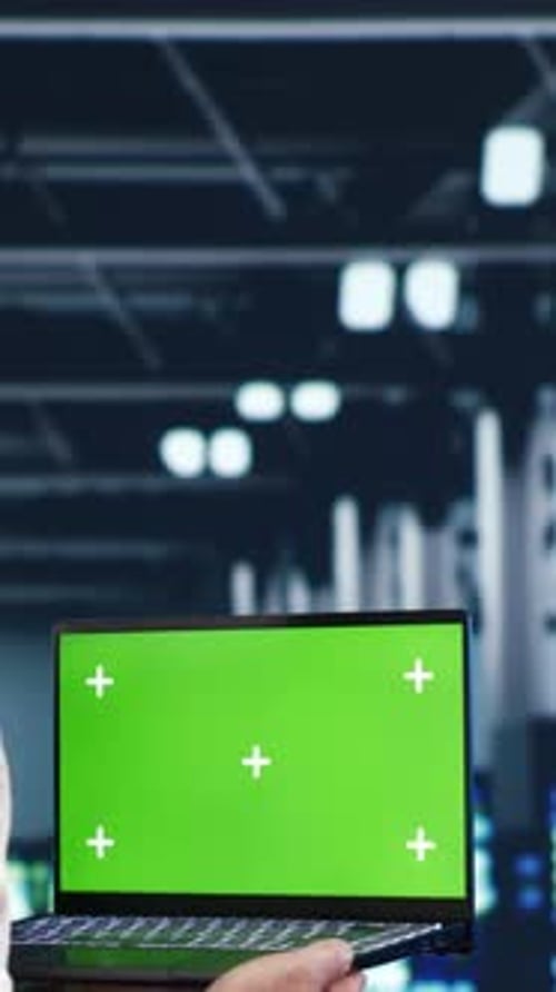 Vertical Green Screen Laptop in Server Hub