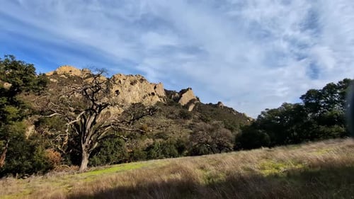 Vast landscape with Mammoth rock mountain in background known for rock climbing