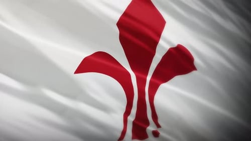 Waving Red Fleur-de-Lis Symbol on White Flag Animation