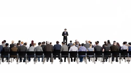 3d Audience Watching Presentation from Instructor with Alpha Channel