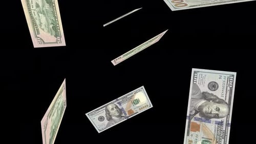 Falling US Dollar Bills Alpha Channel Loop