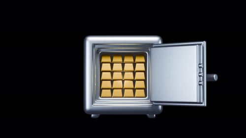 3d Animation with Alpha Channel of Safe Door Open Full with Gold Bars