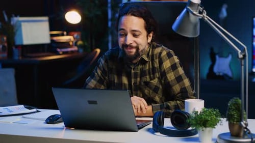 Young Adult Having a Cheerful Video Conference