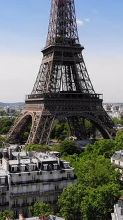 Eiffel Tower in Paris France Aerial View Vertical Video View From a Drone