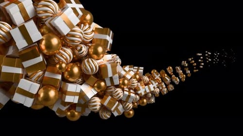 Golden Christmas Gifts and Ornaments Flow Transition with Alpha Channel