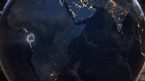 Realistic Earth Orbit and Zoom Glowing Borders Gabon
