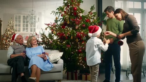 Multi-Generational Family Celebrates Christmas at Home