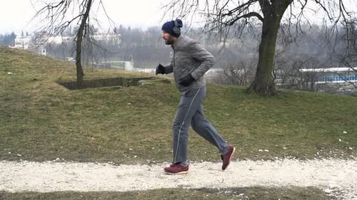 Man, Jogger Running, Climbing Stairs in Park 30s