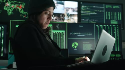 Woman Hacker Working on Security Company Data Computer Servers