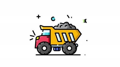 Animated Flat Design Dump Truck Moving Materials