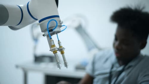 Robotic Arm Moving in Modern Laboratory