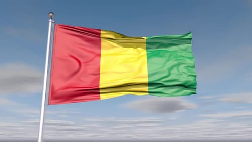 Realistic Waving Flag Animation on Pole with Sky Background