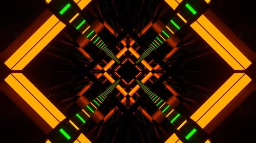 Grün und orange blinkende Neonlampen, Tunnelhintergrund, VJ Loop In 4K