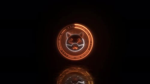 Neon glowing Shiba Inu dog symbol cryptocurrency