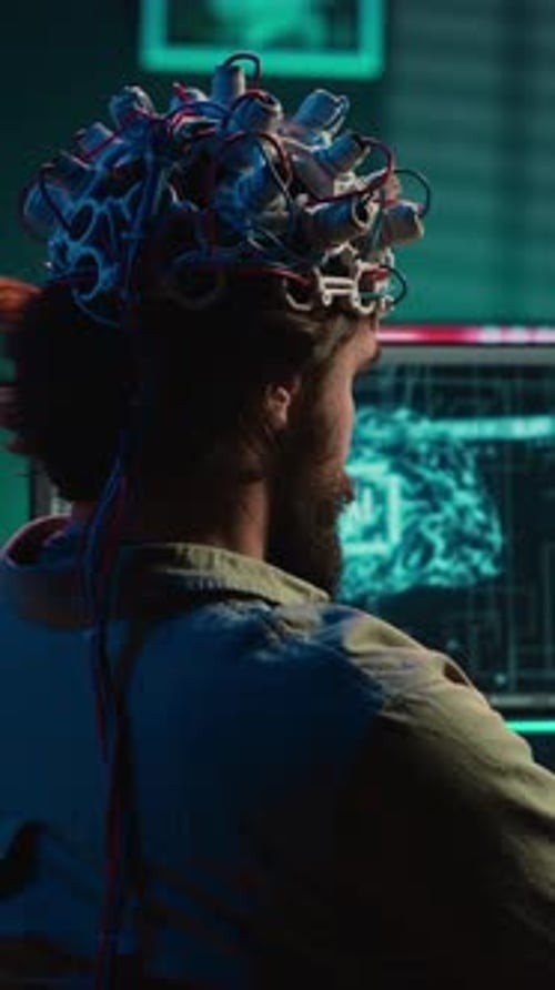 Vertical Video Engineer with EEG Headset on Merging with Artificial Intelligence